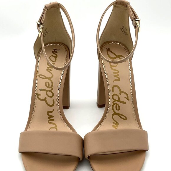 Sam Edelman Nude Ankle Strap Block Heel Sandals Womens Size 7 Medium Leather - Picture 1 of 9